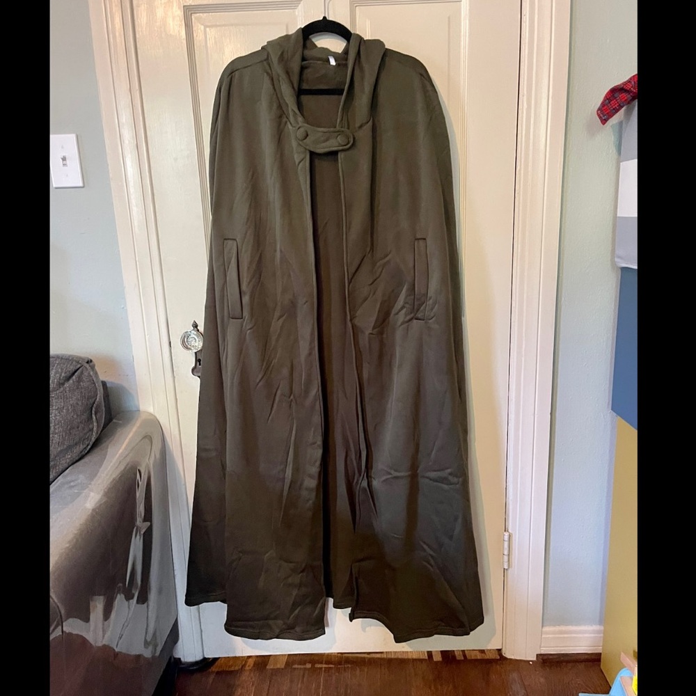NWOT Long Dark Green Cape with Button Closure and Armholes